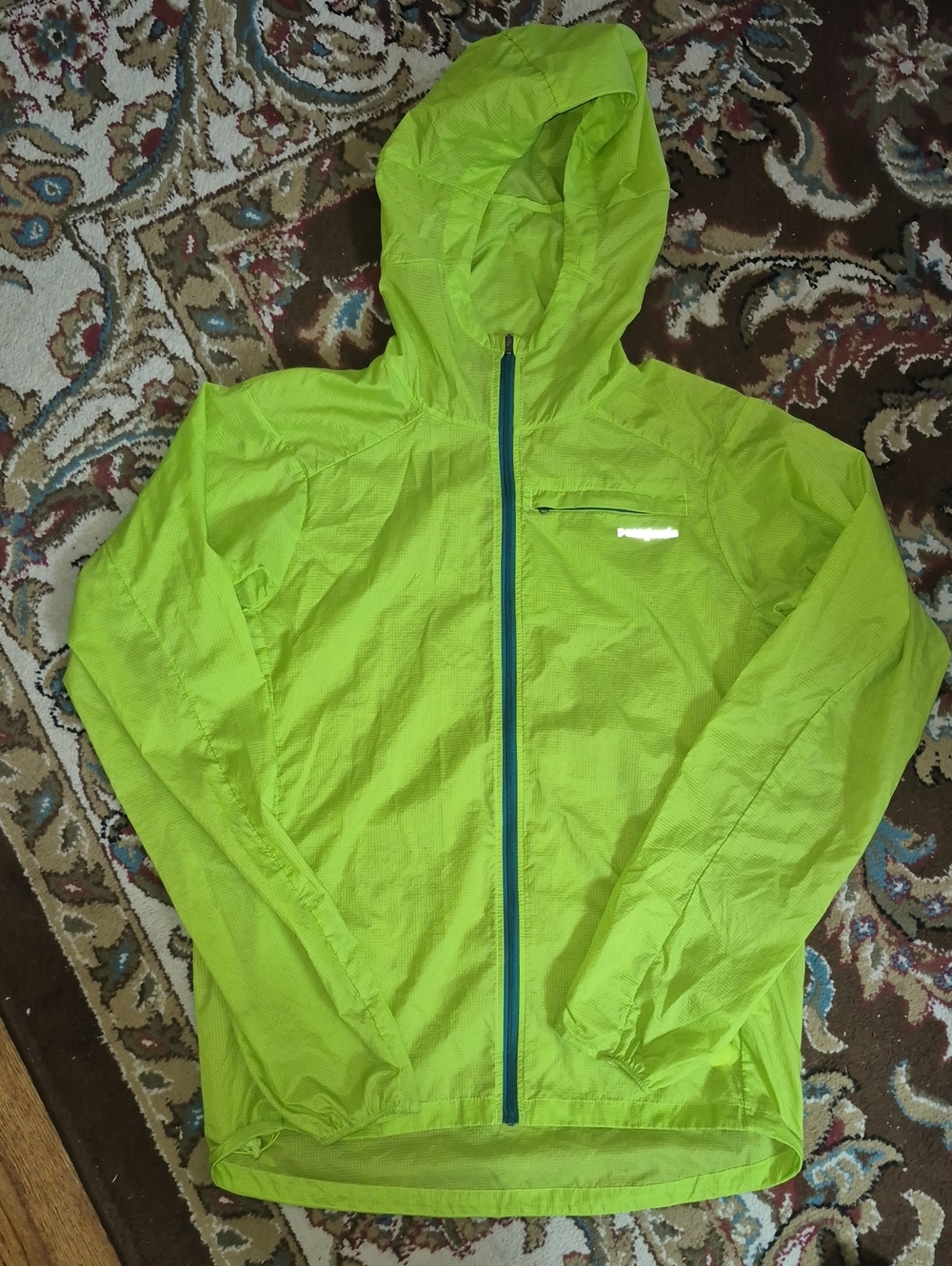 Patagonia Kids Neon Lime Hooded Windbreaker with Blue Trim